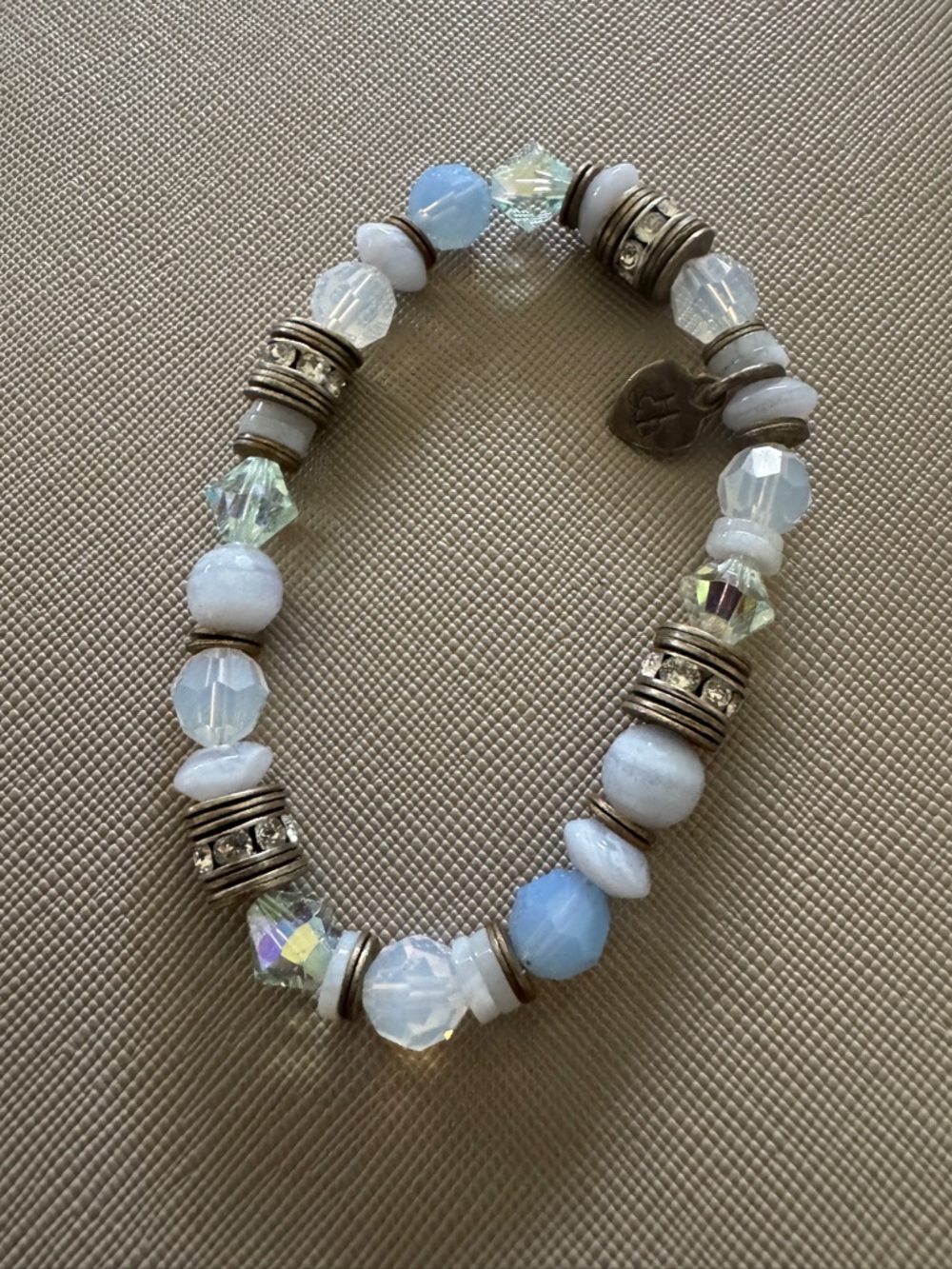 Hillberg & Berk Iridescent White & Light Blue Bracelet with Silver Accents